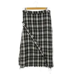 アビトーキョー ABITOKYO スカート ツイード タイト ミモレ ロング フリンジ チェック S 黒 ブラック /AH2