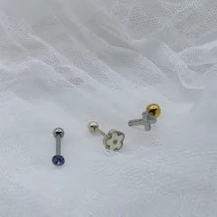 ピアス セット 十字架 花 キュービック バーベル