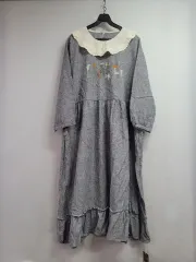 レース カラー フラワー 刺繡 ロング ワンピース