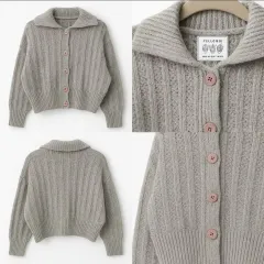 YELLOMOI カラーネックニットカーディガン グレー