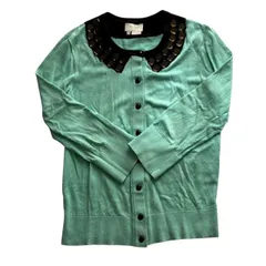 Katespade ケイトスペード カーディガン 水色系 ストーン 綿 シルク 上着 レディース XSサイズ