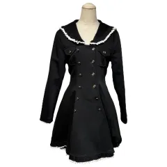 ブラック レース ビック襟 キルティング コート ワンピース