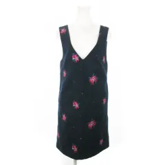 エージーバイアクアガール AG by aquagirl ジャンパースカート Vネック ミニ クロスステッチ ローズ 刺繍 メルトン生地 S 紺 ネイビー /AH7