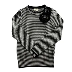 Kate Spade ケイトスペード ボーダーニットトップス 黒 白 ユーネック 花 レディース XSサイズ