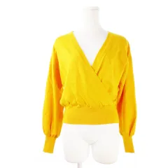 エムケー ミッシェルクラン MK MICHEL KLEIN ニット セーター カシュクール 長袖 ショート丈 もっちり ストレッチ エレガント 38 からし マスタード /CK9