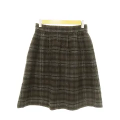 ボンメルスリー BON MERCERIE スカート 台形 ひざ丈 ウール 起毛感 バックゴム チェック 総柄 36 茶 ブラウン /AH5のサムネイル