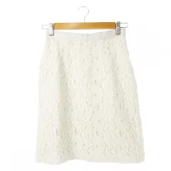 ミッシュマッシュ MISCH MASCH スカート 総レース タイト ナロー ひざ丈 ワンポイント グログランテープ M ライトグレー /CK15