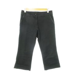 シップス SHIPS パンツ クロップド サブリナ ストレッチ ツイル ロールアップ ワンポイント リボンテープ 地模様 M 黒 ブラック /MN11