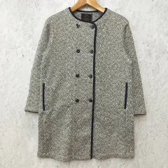 Live in comfort リブインコンフォート ヘリンボーン柄 カットソーコート ダブルボタン 軽量コート ブラック ホワイト Mサイズ ◎_◇〇☆