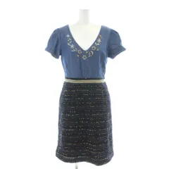 チェスティ Chesty ワンピース ひざ丈 半袖 ビジュー 青 紺 /AP