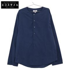 HERMES エルメス 国内正規 21SS 11-5610 コットン シェルボタン シアサッカー ノーカラーロングスリーブシャツ 39