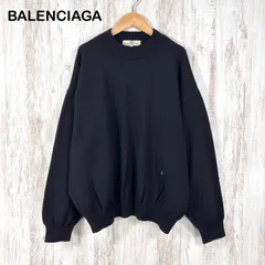 90s BALENCIAGA ヴィンテージ バレンシアガ ワンポイントロゴ ウールニット セーター ブラック メンズ 長袖 トップス ビッグサイズのサムネイル