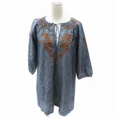 キャラオクルス CARA O CRUZ ブラウス カットソー 五分袖 スリットネック 刺繍 9 紺 ネイビー /NM9