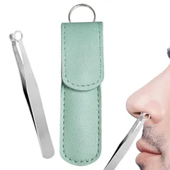 【新品】 Charming Club 鼻毛トリマー 手動 ステンレス製 安全リングヘッド設計 鼻腔を傷つけず無痛修剪 眉毛/耳毛もケア可能 専用レザーポーチ付き 携帯に便利 メンズ レディース (銀色-1本)