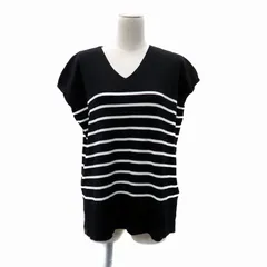 バンヤードストーム BARNYARDSTORM ニット カットソー  Vネック フレンチスリーブ ボーダー柄 F 黒 ブラック オフホワイト /HO38