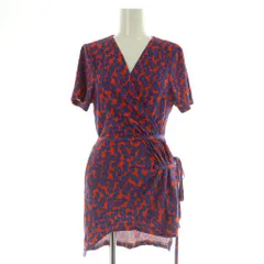 ダイアンフォンファステンバーグ DIANE von FURSTENBERG シルク ラップカットソー チュニック カシュクール 総柄 半袖 6 オレンジ ブルー /MY ■OS