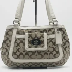 美品● COACH コーチ ハンドバッグ トートバッグ ターンロック 金具 シグネチャー ロゴ キャンバス レザー