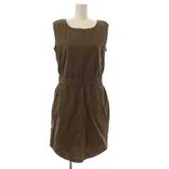 セオリー Theory ワンピース 麻 リネン S 茶 ノースリーブ ラウンドネック ひざ丈 /JP