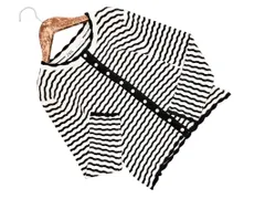 ZARA ザラ ボーダー リブ ニット カーディガン sizeS/白ｘ黒 ■◇ レディース