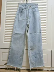 ダブルボタン ライトブルー ワイドデニム