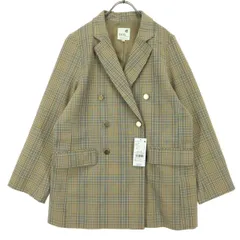 未使用 earth music&ecology アースミュージックアンドエコロジー タータンチェック柄 ダブルボタン テーラードジャケット M ライトブラウン レディース 古着