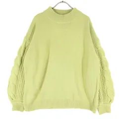 美品 KBF ケービーエフ 長袖 モックネック バルーン ボリューム袖 ローゲージ ニット セーター Free ライトオリーブ レディース 古着