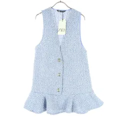 未使用 ZARA ザラ ツイード ベスト XS ブルー レディース 古着