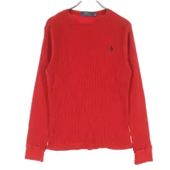 美品 POLO RALPH LAUREN ポロラルフローレン ワンポイントロゴ 長袖 コットン サーマル Tシャツ S レッド ワッフル メンズ 古着
