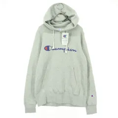 未使用 Champion チャンピオン 裏起毛 プリントロゴ 長袖 スウェットパーカー L グレー レディース 古着