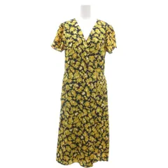 バナナリパブリック BANANA REPUBLIC 美品 ラップロングワンピース 半袖 花柄 総柄 S 黄 イエロー 紺 ネイビー /YJ