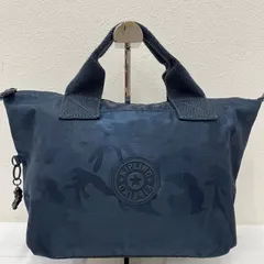 968　KIPLING　キプリング　ハンドバッグ　 ネイビー系　紺　カモフラ　迷彩　ロゴ　 ナイロン　軽量　レディース