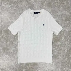 最新バージョン ポロラルフローレン QRタグ ケーブル メンズ LINE 半袖 ニット(L)