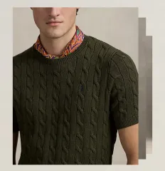 ポロラルフローレン (半袖ニット) ケーブルニット ショートスリーブセーター L