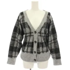 フリークスストア FREAKS STORE ニットカーディガン Vネック 長袖 チェック柄 モヘヤ混 FREE グレー 黒 ブラック 174-3324 /YT ■MA