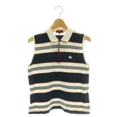 バーバリー ロンドン BURBERRY LONDON ポロシャツ ノースリーブ ハーフジップ ボーダー 42 白 紺 赤 /CX ■GY35