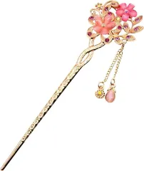 Miaomyao ミャオミャオ かんざし 簪 一本 和装 留袖 着物 浴衣 髪飾り金属 桜 花 ピンク クリスタル 水晶 フラワー ピンクゴールド へアアクセサリー (ピンク,  ワンサイズ)