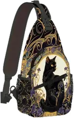 KIDSMAL ボディバッグ ワンショルダー 斜めがけ 軽量 防水素材 多収納 ポケット個性派デザイン 通勤 通学 旅行用 (ヴィンテージ猫)