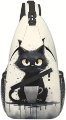 KIDSMAL ボディバッグ ワンショルダー 斜めがけ 軽量 防水素材 多収納 ポケット個性派デザイン 通勤 通学 旅行用 (コーヒー猫)