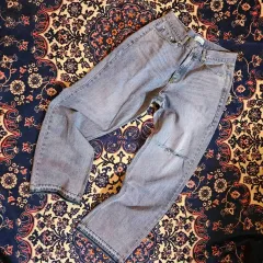 NEWDEED パープルウォッシング シンプル ダメージワイド デニムパンツ M size