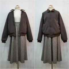 ブラウン ブルゾン ジャケット + ウール CHECK フレア スカート