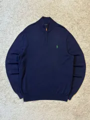 M 正規品) ポロ ゴルフ グリーンポニー ハーフジップアップ ニット ネイビー