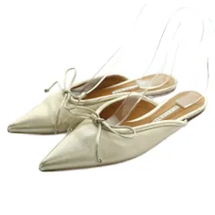 ピッピシック PIPPICHIC ミュール ポインテッドトゥ ローヒール リボン 37 24.0cm シャンパンゴールドカラー /MI ■GY19