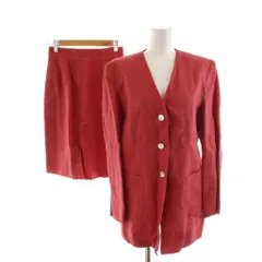 ローラアシュレイ LAURA ASHLEY セットアップ ノーカラージャケット タイトスカート ひざ丈 36 赤 レッド /RR