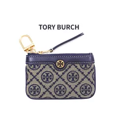TORY BURCH トリーバーチ Tモノグラム コインケース キーケース カードケース 小銭入れ ジャガード レザー ネイビー 80799