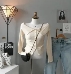 オフショルダー ビック襟カラーネック ゴージ ニット カラーシャーリング ニット