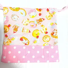 ハンドメイド巾着袋☆ピンクネコ×ドット☆20×20