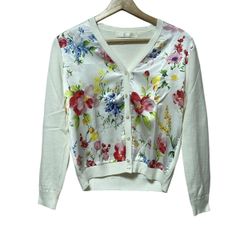 Chesty(チェスティ) カーディガン サイズF レディース - 白×アイボリー×マルチ 長袖/花柄/異素材切替