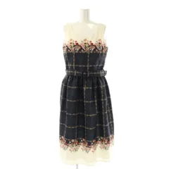 アクシーズファム axes femme ワンピース ロング チェック柄 花柄 ノースリーブ M アイボリー 紺 マルチカラー /NR