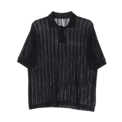 NOIRER(ノイア) 22SS テクスチャ ニット ポロ 半袖 カラーTシャツ Tシャツ