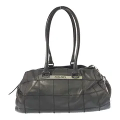 CHANEL  シャネル チョコバー ミニボストンバッグ/ブラック ロゴプレート レザー ハンドバッグ【オールシーズン】【♀】【B】【レディース】★■605635【中古】